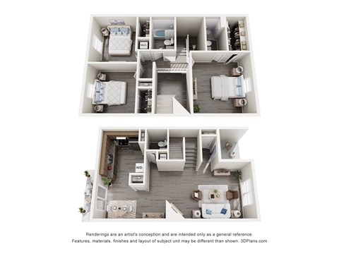 Floor plan for 3 beds, 2.5 baths, 1511 sqft